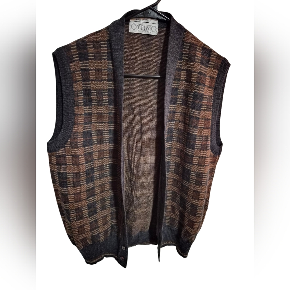 Ottimo 18 Via Roma Men's Knit Vest with Black and Brown Pattern